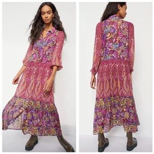 Anthropologie Nikole boho floral Maxi Shirtdress Sheer SIZE L